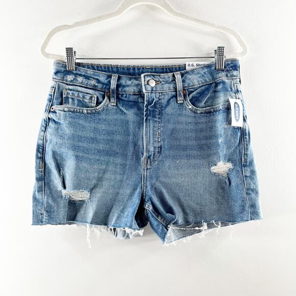 Old Navy High-Rise Distressed O.G. Straight Ripped Cut-Off Jean Shorts Dahlia 10 - Picture 3 of 7